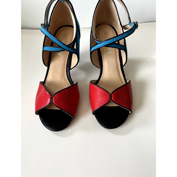 Chelsea Crew Nelly Colorblock Peep toe woven cone heels Size EU 39 - Picture 1 of 8